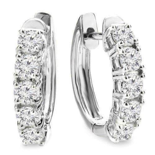 3.5 Carats Real Round Cut Diamond Hoop Earring Pair White Gold Jewelry