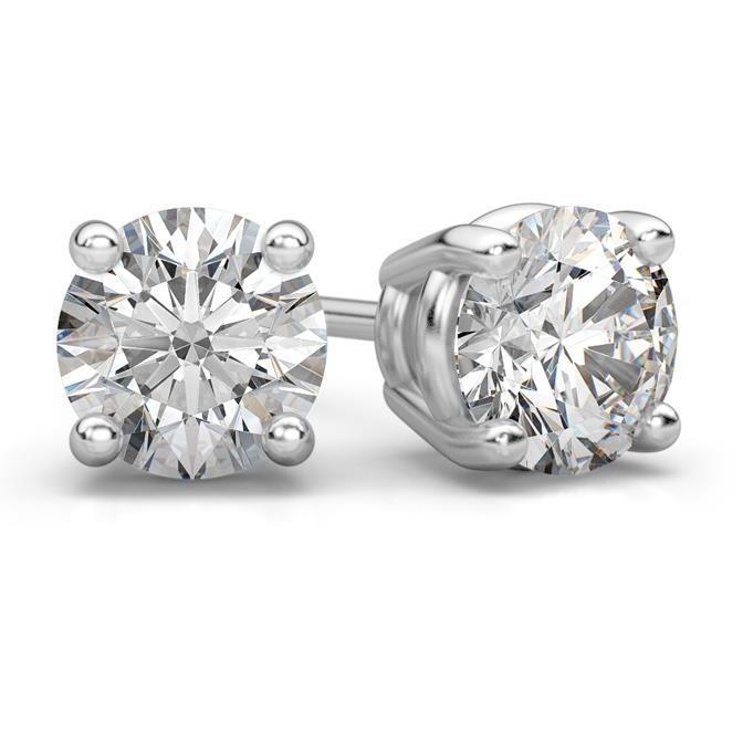 3.5 Carats Round Solitaire Real Diamond Stud Earring Solid White Gold 14K