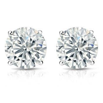 3.5 Ct Solitaire Round Cut Real Diamond Stud Earring Pair White Gold 14K