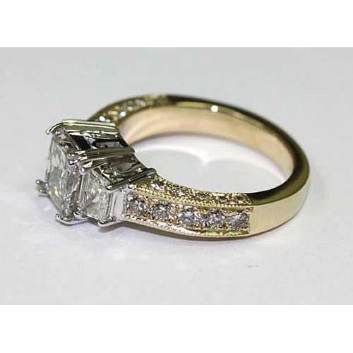 3.65 Carats Vintage Style Three Stone Natural Diamond Ring Two Tone