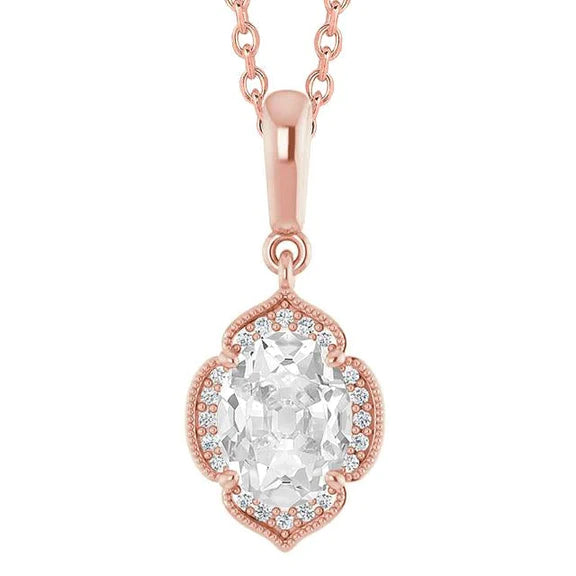 3.75 Carats Halo Genuine Diamond Pendant Oval Old Miner Slide Flower Style