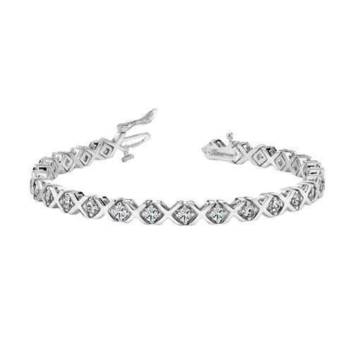3.75 Carats Round Natural Diamond X Style Tennis Bracelet White Gold 14K