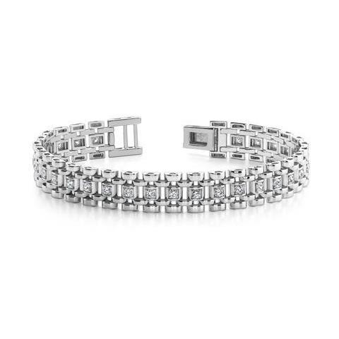 3.75 Carats Round Prong Set Natural Diamond Men Bracelet White Gold 14K