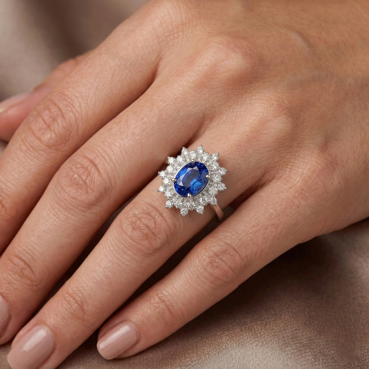 3.75 Ct. Sri Lanka Sapphire Natural Earth Mined Diamond ( Not Lab Grown ) s Ring White Gold 14K