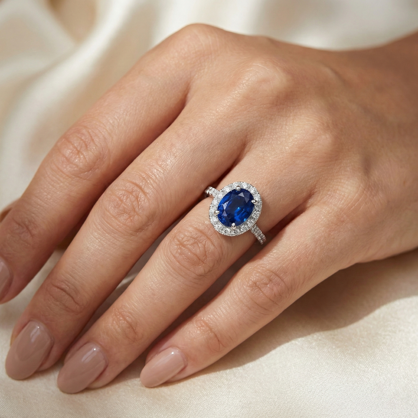 3 Carat Blue Sapphire Halo Ring