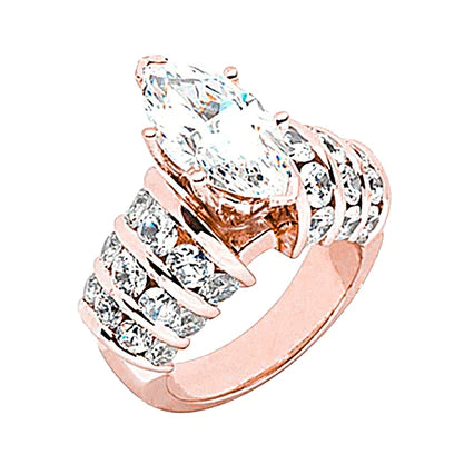 3 Carat Marquise Real Diamond Engagement Ring With Accents Rose Gold 14K