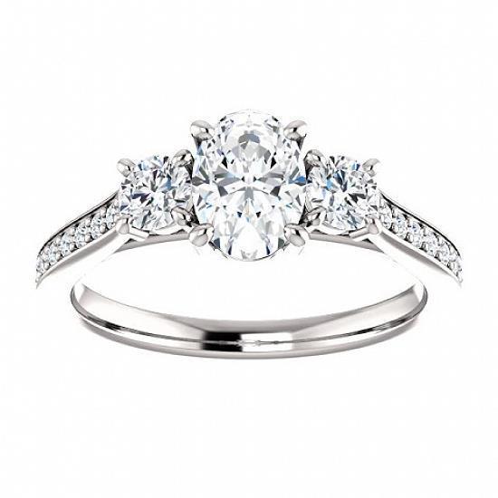 3 Carat Oval & Round Genuine Diamond 3 Stone Ring With Accents White Gold 14K