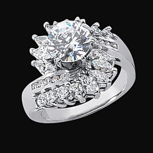 3 Carat Real Diamond Floral Style Engagement Ring Lady Jewelry White Gold