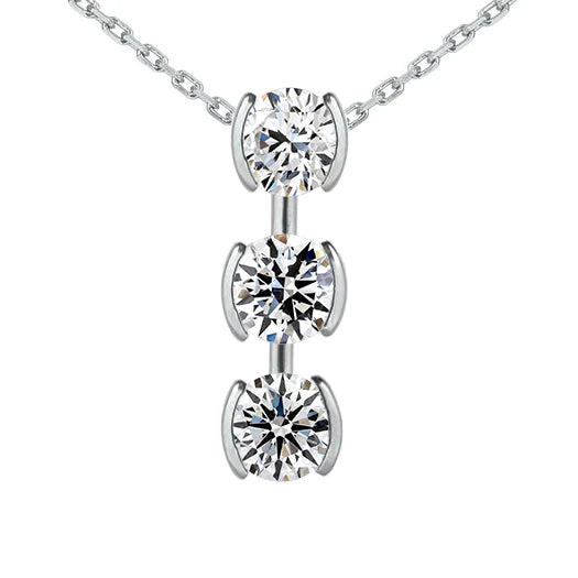 3 Carat Real Diamond Journey Pendant Half Bezel Set 3 Stone Jewelry