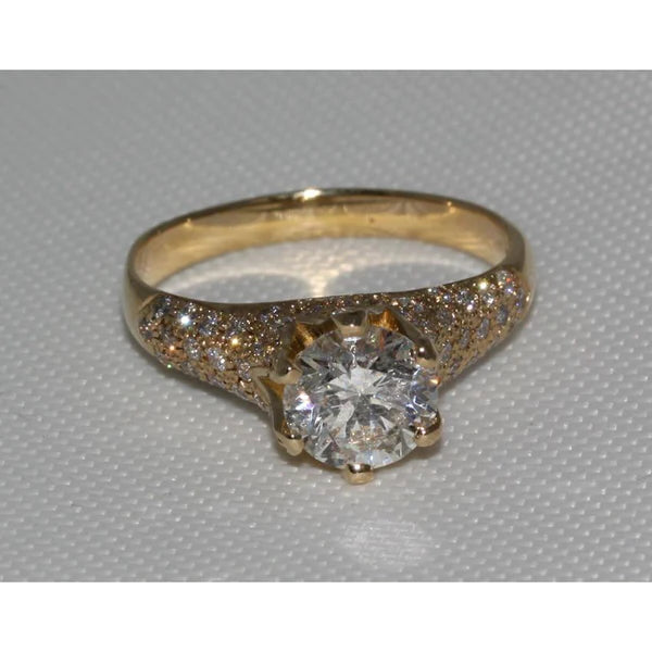 3 Carat Real Diamond Yellow Gold Ring Solitaire With Accents