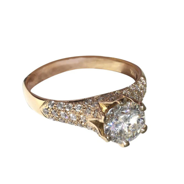 3 Carat Real Diamond Yellow Gold Ring Solitaire With Accents