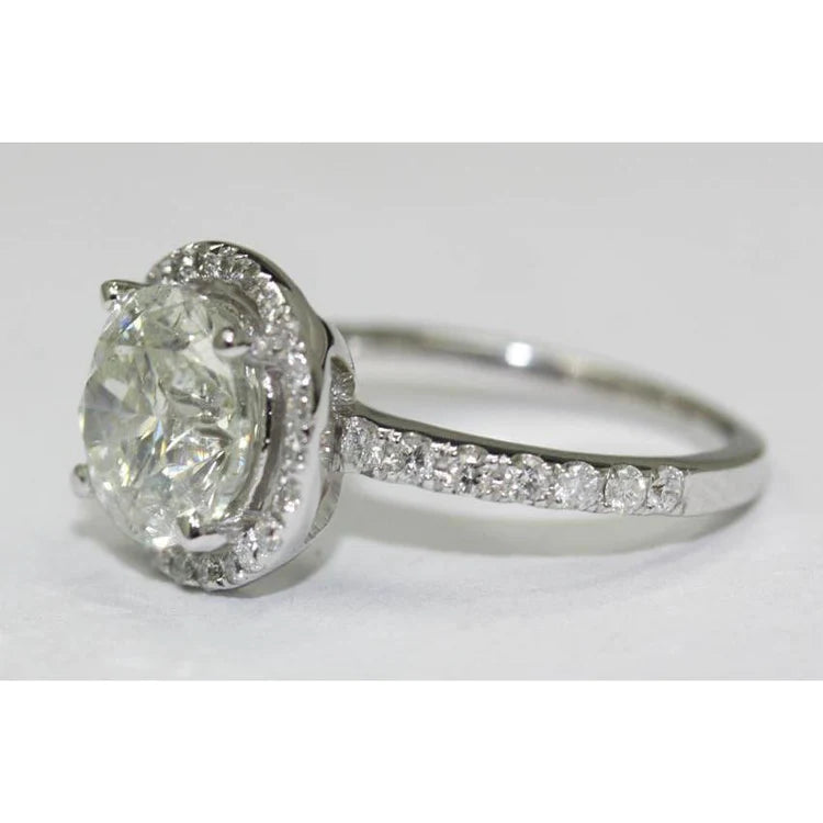 3 Carat Round Real Diamond Engagement Ring Solitaire With Accents White Gold
