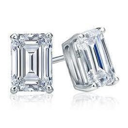 3 Carats 14K White Gold Genuine Emerald Cut Diamond Women Stud Earring