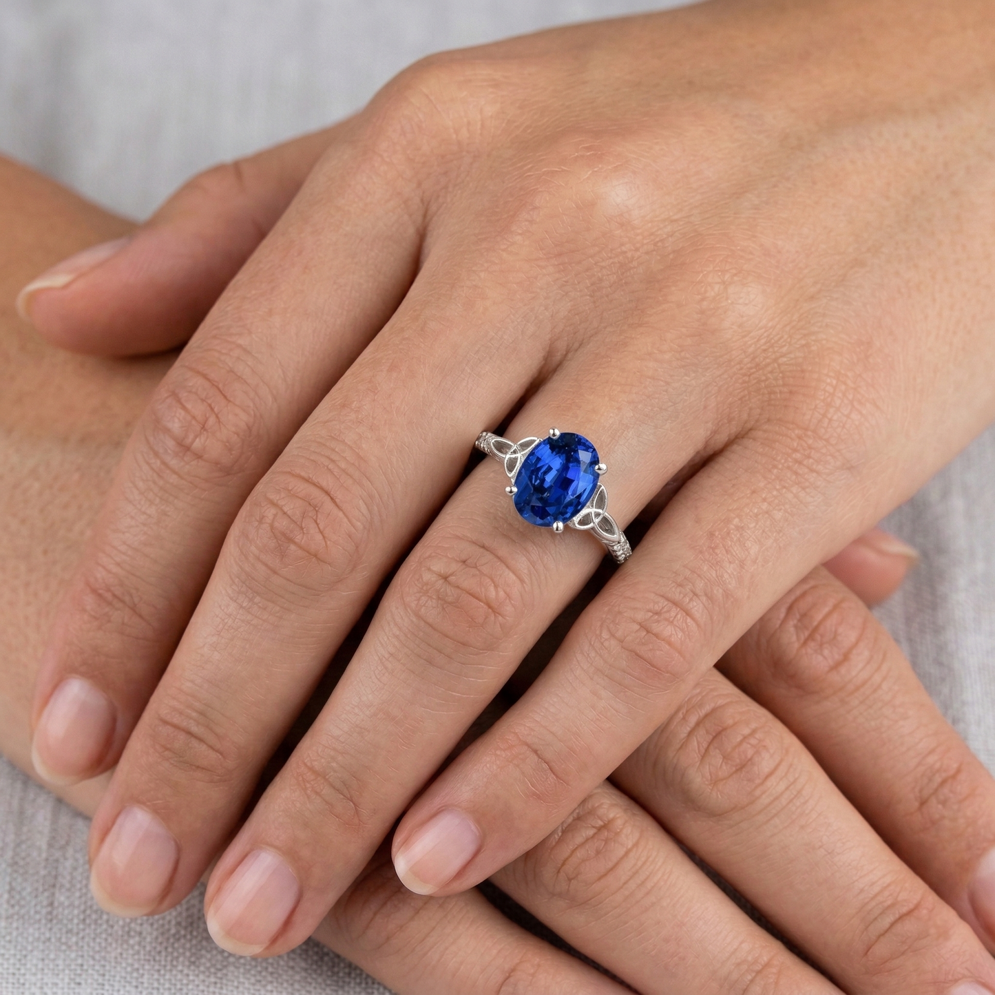 3 Carats Ceylon Sapphire And Natural Earth Mined Diamond ( Not Lab Grown ) s Ring White Gold 14K