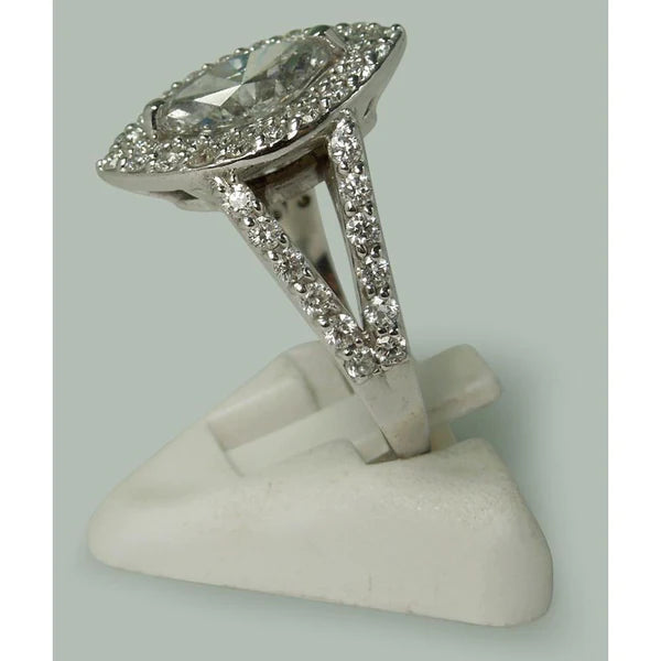 3 Carats Double Halo Marquise Natural Diamond Engagement Ring Split Shank