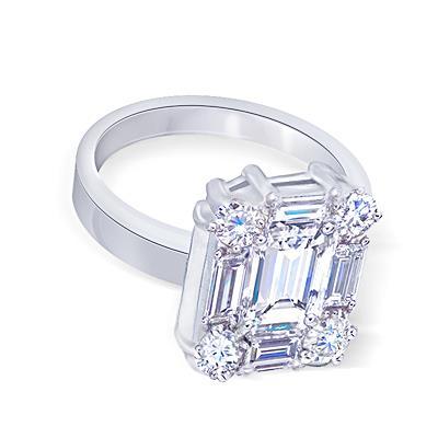 3 Carats Emerald Center Real Diamond Engagement Ring White Gold