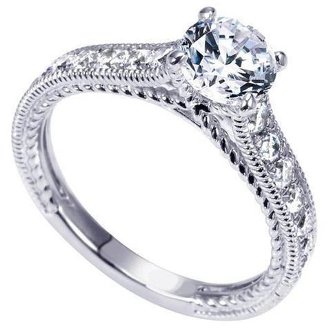 3 Carats Genuine Round Diamond Antique Look Ring White Gold