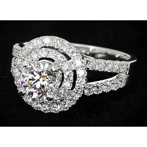 3 Carats Natural Diamond Round Halo Ring Split Shank White Gold 14K