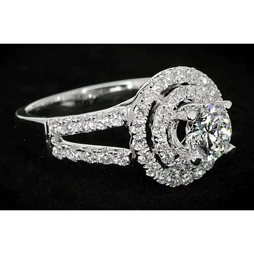 3 Carats Natural Diamond Round Halo Ring Split Shank White Gold 14K