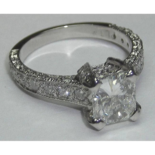 3 Carats Princess Cut Pave Fancy Genuine Diamond Solitaire Ring With Accents