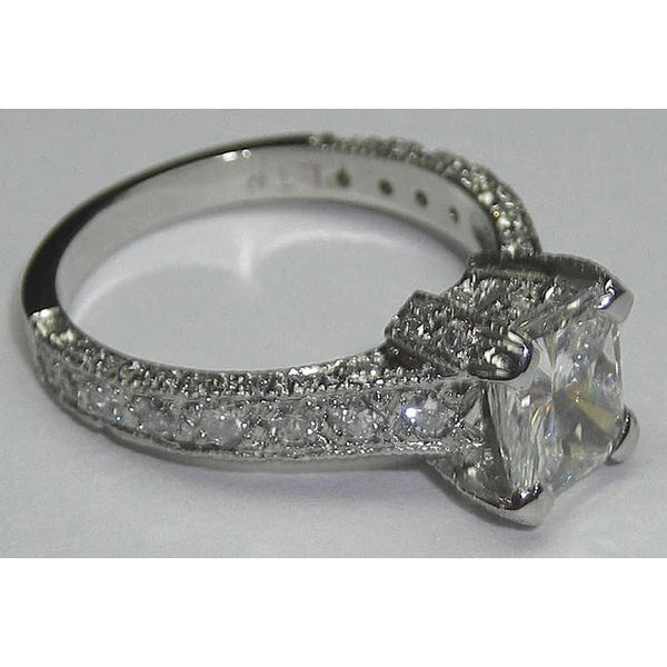 3 Carats Princess Cut Pave Fancy Genuine Diamond Solitaire Ring With Accents