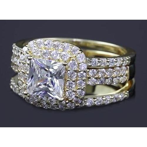 3 Carats Princess Cut Real Diamond Halo Yellow