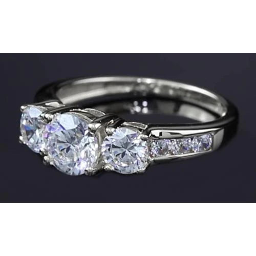 3 Carats Real Diamond Three Stone Engagement Ring Round Basket Prong Setting