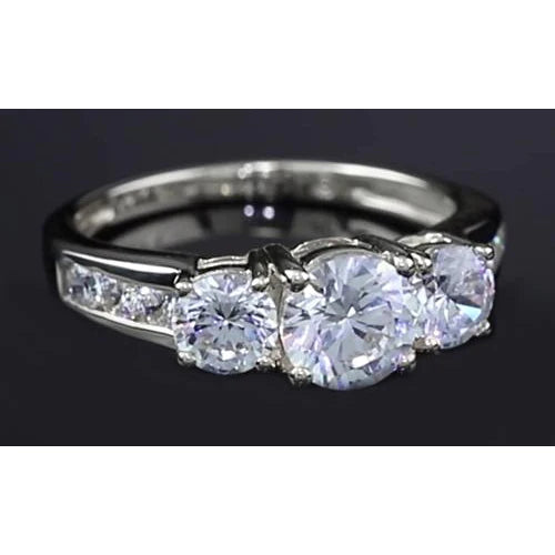3 Carats Real Diamond Three Stone Engagement Ring Round Basket Prong Setting