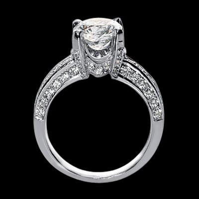 3 Carats Round Real Diamond Ring With Accents Solid White Gold 14K