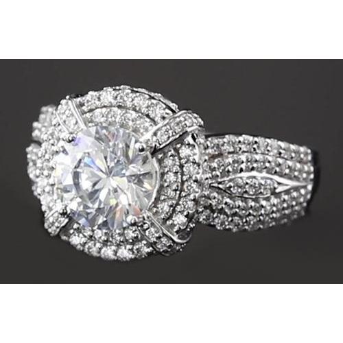 3 Carats Vintage Look Anniversary Ring Round Real Diamond White Gold 14K