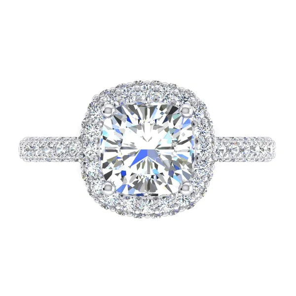 3 Ct. Cushion & Round Real Diamonds Halo Engagement Ring New