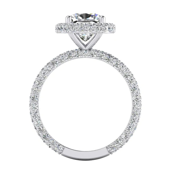 3 Ct. Cushion & Round Real Diamonds Halo Engagement Ring New