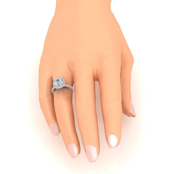 3 Ct. Cushion & Round Real Diamonds Halo Engagement Ring New