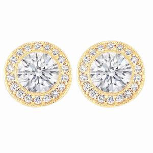 3 Ct. Round Genuine Diamond Halo Stud Earring Gold Yellow New