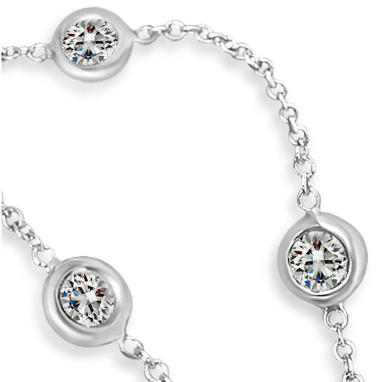 3 Ct Genuine Diamonds By Yard Necklace Bezel White Gold 14K 18” Chain