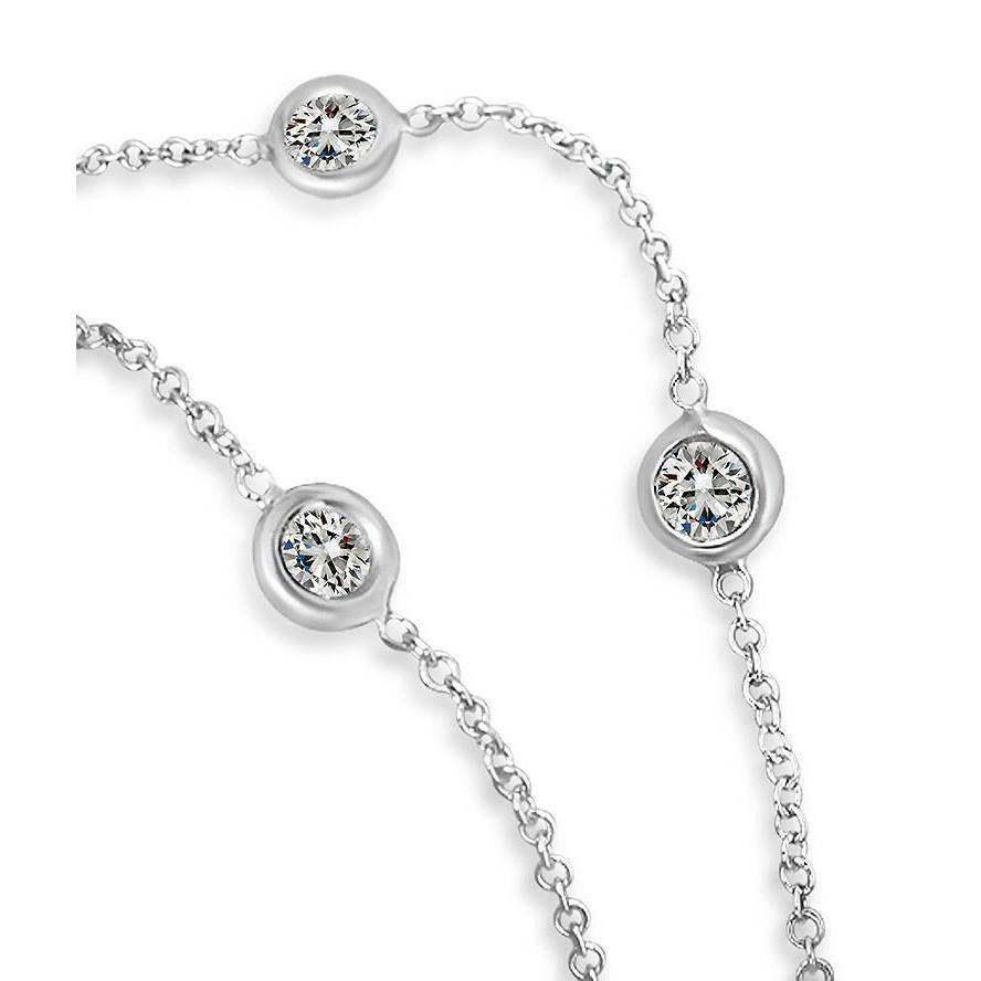 3 Ct Genuine Diamonds By Yard Necklace Bezel White Gold 14K 18” Chain