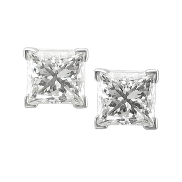 3 Ct Princess Cut Genuine Diamond Stud Earring 14K White Gold