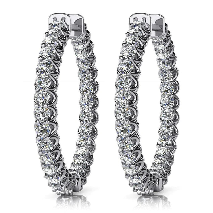 3 Ct Round Brilliant Cut Real Diamonds Ladies Hoop Earrings