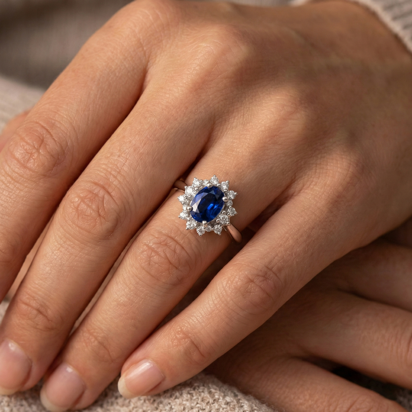 3 Ct Sri Lankan Sapphire With Natural Earth Mined Diamond ( Not Lab Grown ) s Ring White Gold 14K