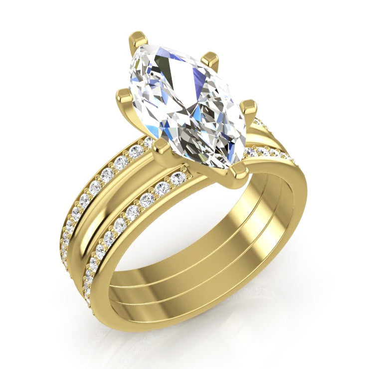 3 Piece Wedding Ring Set Real 3.50 Carats Marquise Cut Yellow Gold