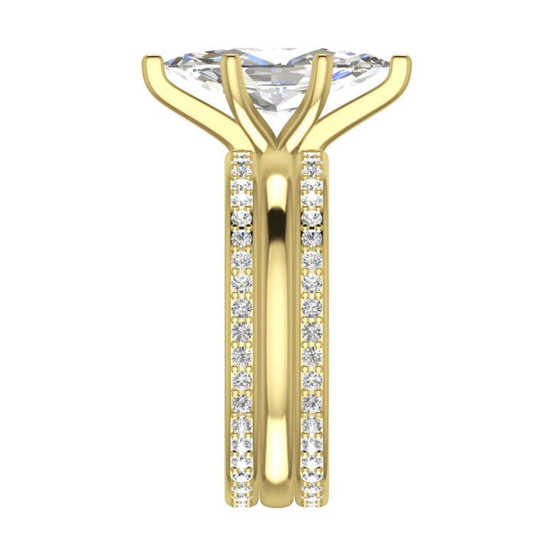 3 Piece Wedding Ring Set Real 3.50 Carats Marquise Cut Yellow Gold