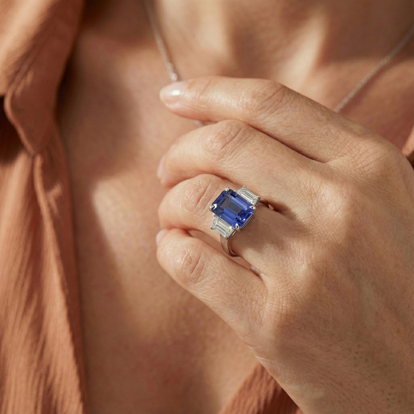 natural emerald sapphire 3.50ct ring with diamond accents