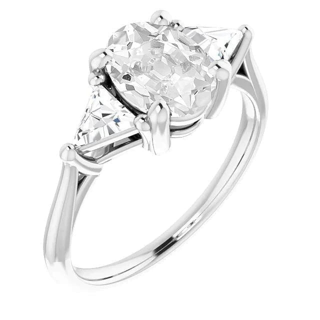 3 Stone Cathedral Setting Trillion & Oval Old Miner Real Diamond Ring - Three Stone Ring-harrychadent.ca