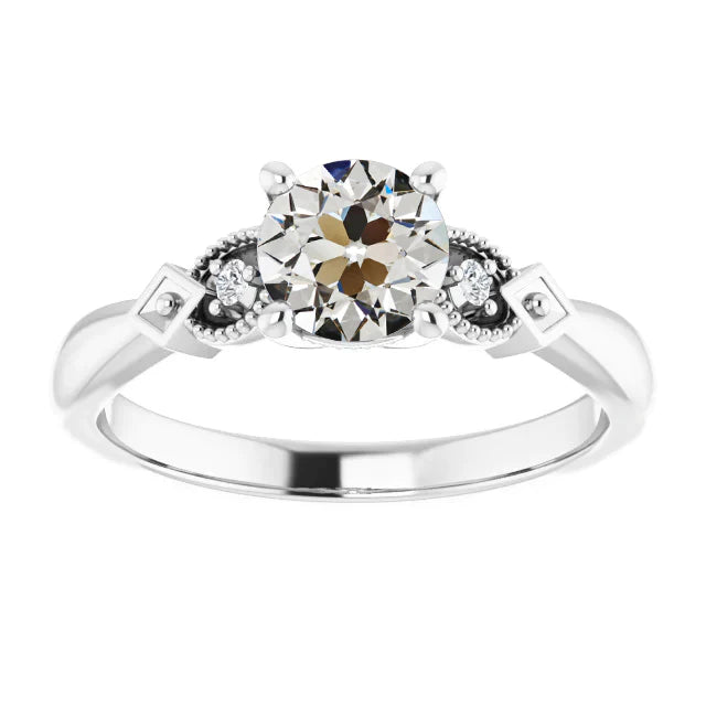 3 Stone Engagement Ring Old Miner Real Diamond 2.50 Carats Tapered Shank