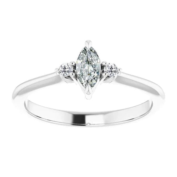 3 Stone Engagement Ring Round & Marquise Old Miner Real Diamond 2 Carats