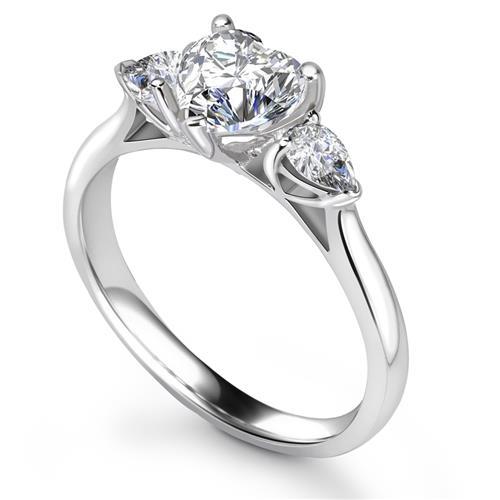 3 Stone Heart Real Diamond Engagement Ring