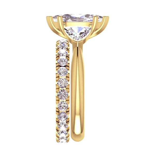 3 Stone Marquise Real Diamond Trillion Ring & Matching Band 3 Carats