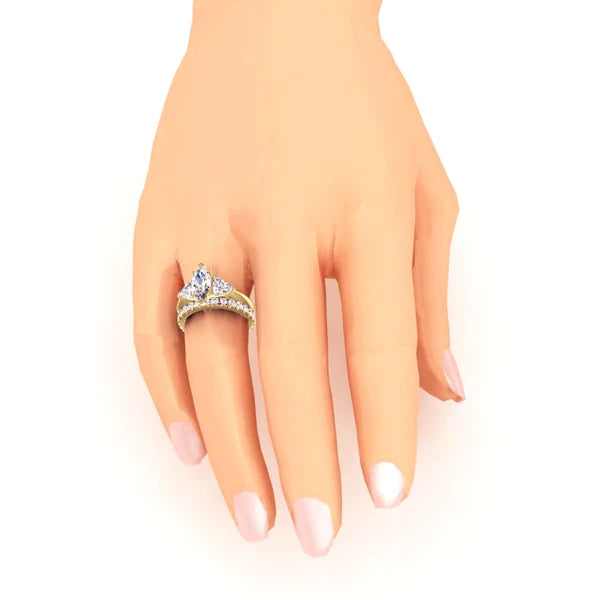 3 Stone Marquise Real Diamond Trillion Ring & Matching Band 3 Carats