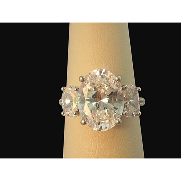 3 Stone Oval Real Diamond Women Ring Pave Jewelry Ring 4 Carats