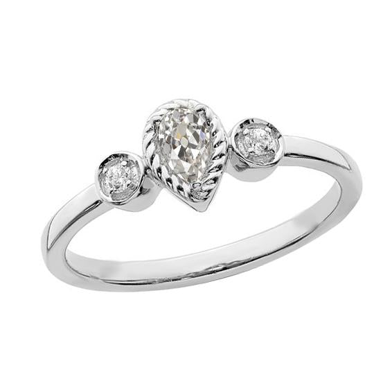 3 Stone Pear Old Cut Genuine Diamond Ring Rope Prong Bezel Set 1.50 Carats